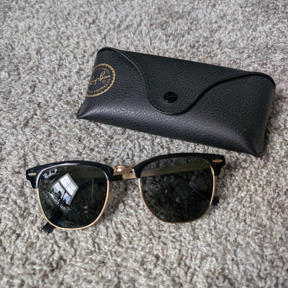 Ray-Ban Clubmaster Metal Black Frame w/ Green Polarized Lens